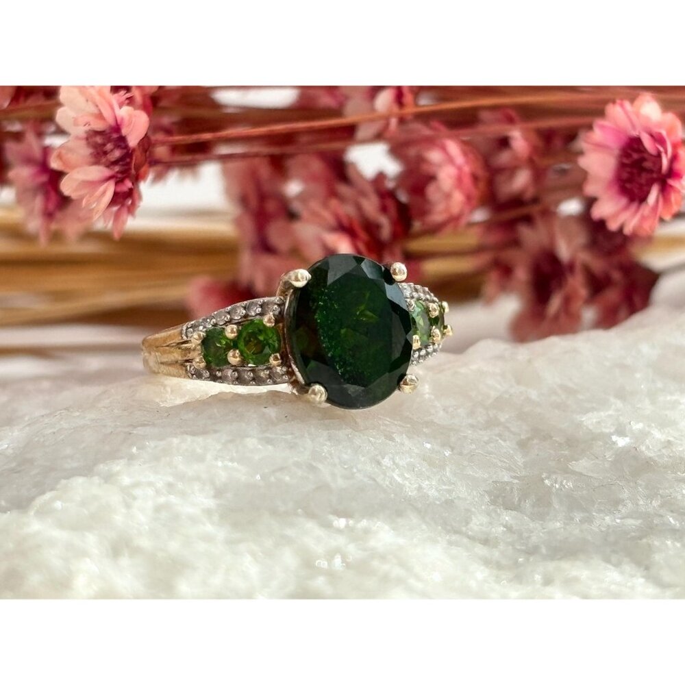 Chrome Diopside Sterling Silver Gilt (Vermeil) Gemstone Vintage Cocktail Ring 7 - Picture 10 of 10